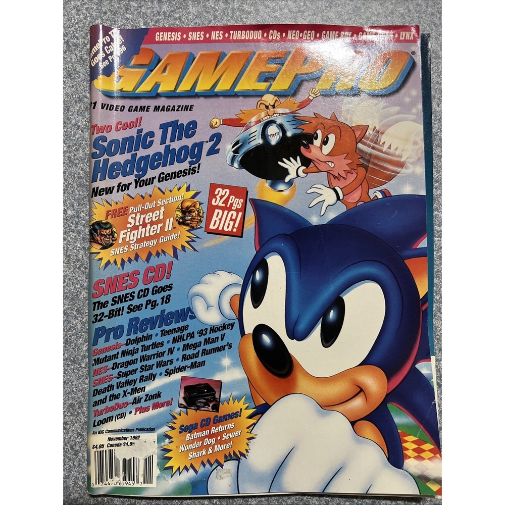 GamePro Magazine November 1992 Street Fighter Sonic‎ Hedgehog. Giant Poster